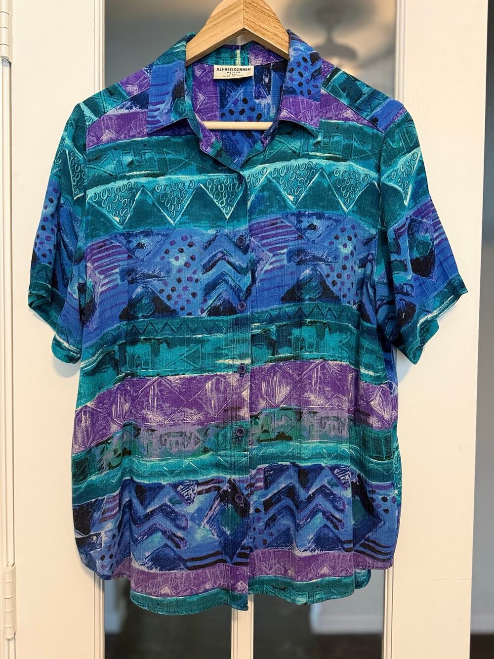 Vintage 90s Alfred Dunner Abstract Geometric Blouse Petite 12 USA large petite